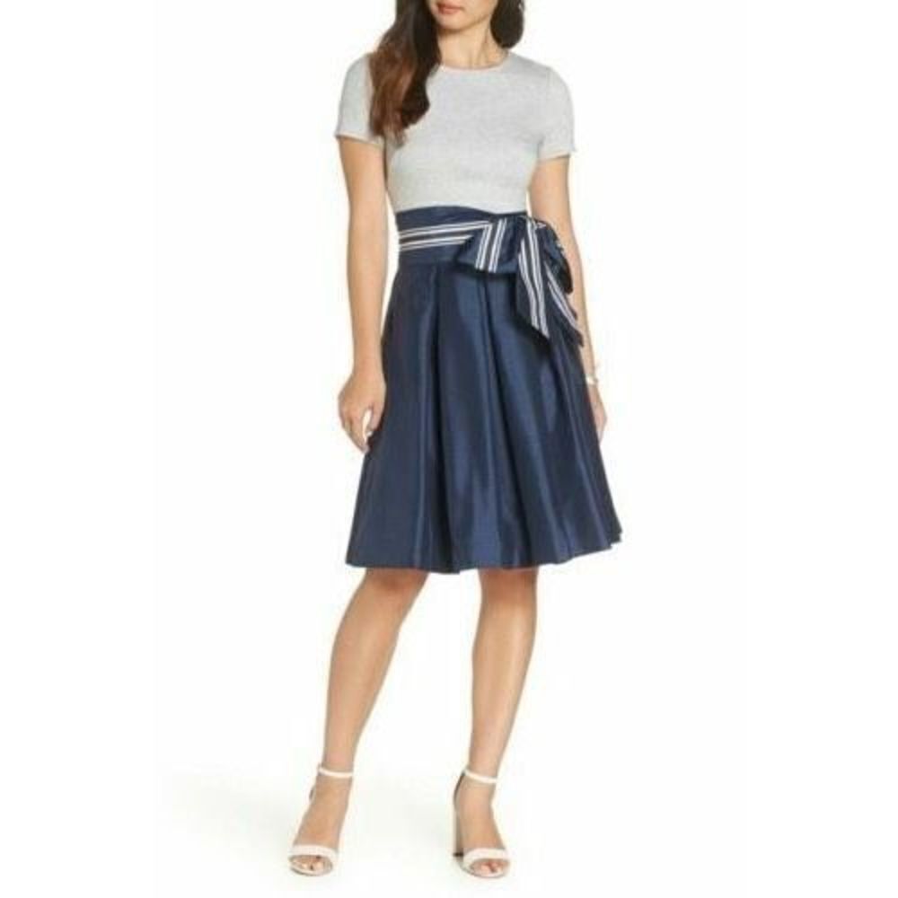 NWT‎ 1901 Nordstrom Pleated Skirt Dress W Belt Navy Blue Gray size 12